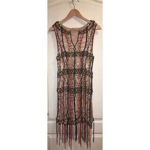 Herve Leger Metallic Lace Woven Rope Fringe Dress
